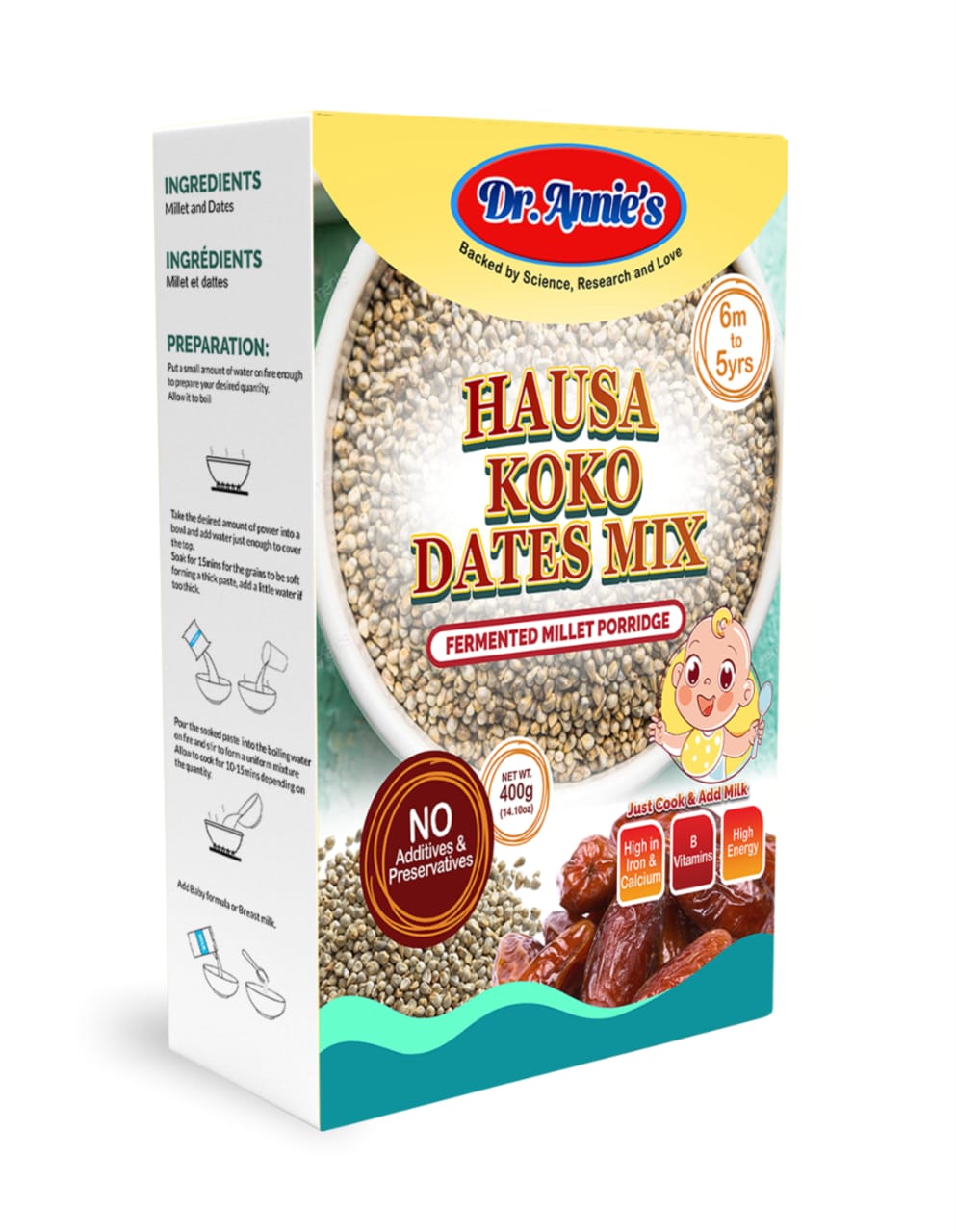 Hausa koko and Date Powder 6m+(Dr Annie Cereal) Paper Box 400g